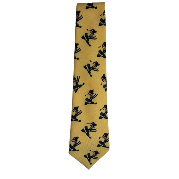 Vintage Polo by Ralph Lauren Tie Handmade 100%‎ Wool Yellow Ski Logo USA
